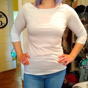 White Boat Neck 3/4 Sleeve Top